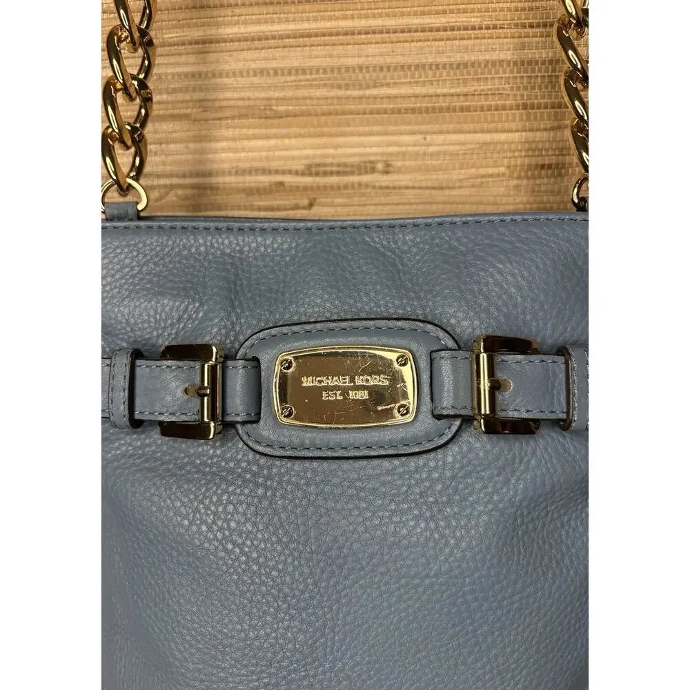 Michael Kors Hamilton Pebbled Leather Crossbody Bag Blue 11” x 10”